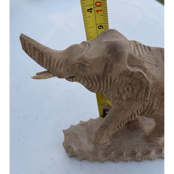 Vintage Hand Carved Wooden Elephant Statue Figurine Rare Trunk Up Good Luck - Picture 11 of 12